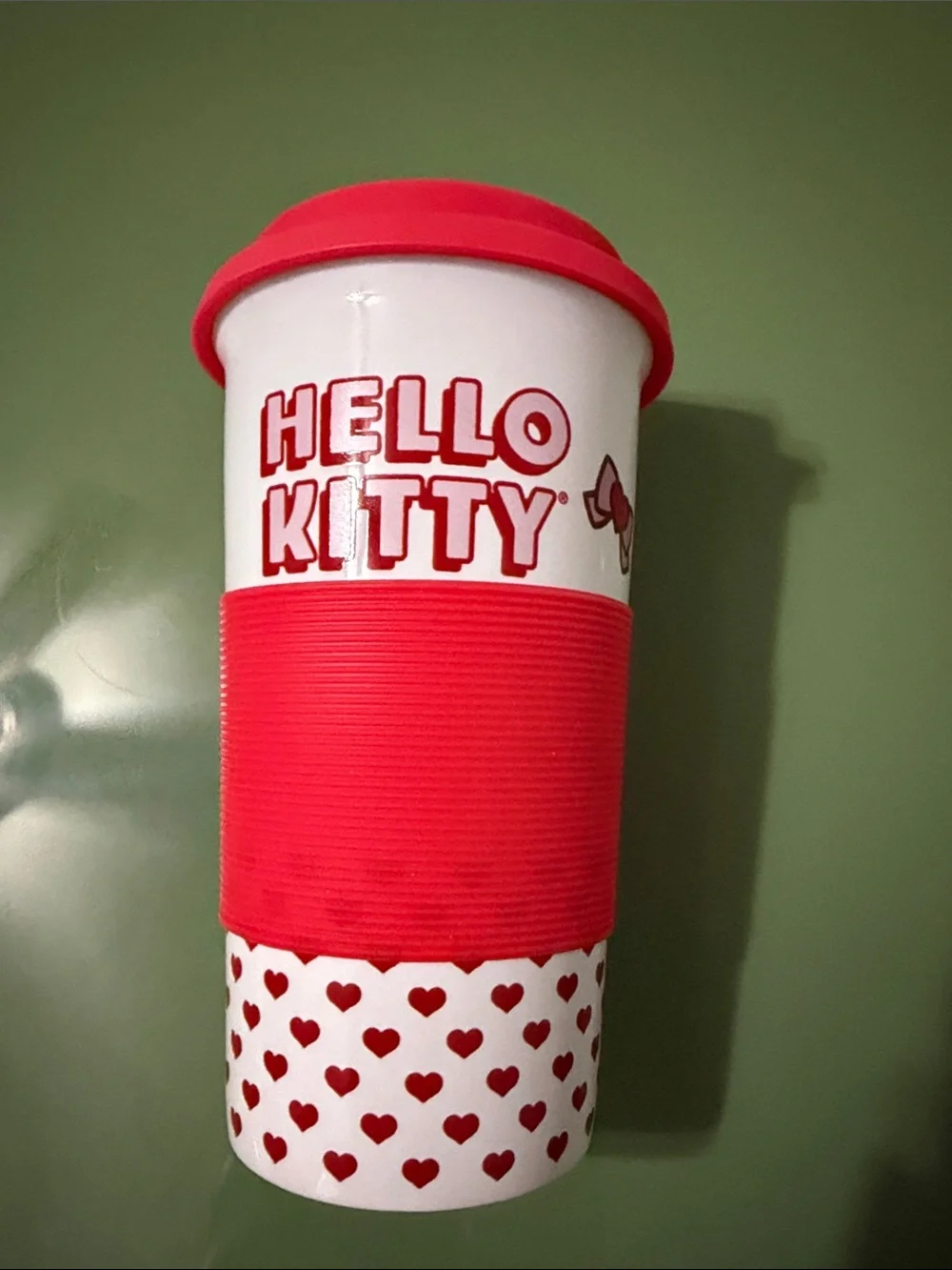 Hello Kitty Pink and White Travel Tumbler with Heart Design